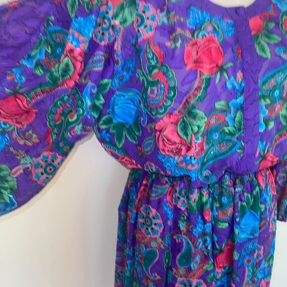 Diane Freis Skirt Set Womens Vintage Floral Purple Red Blue Polyester Top Button - Picture 9 of 15